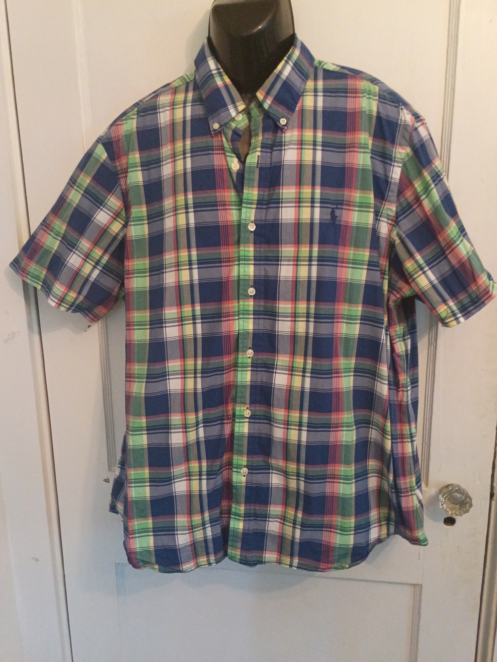 Ralph Lauren Short-Sleeve Plaid Button-Down Shirt - Blue, Green & Pink